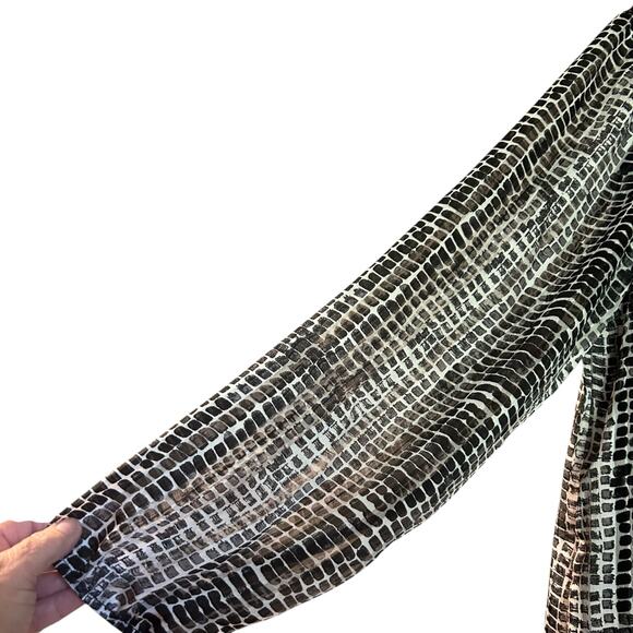 ALYX Top Tunic Blouse Black 1X Geometric Crochet Neck Long Peasant Sleeve Sheer - Picture 4 of 10